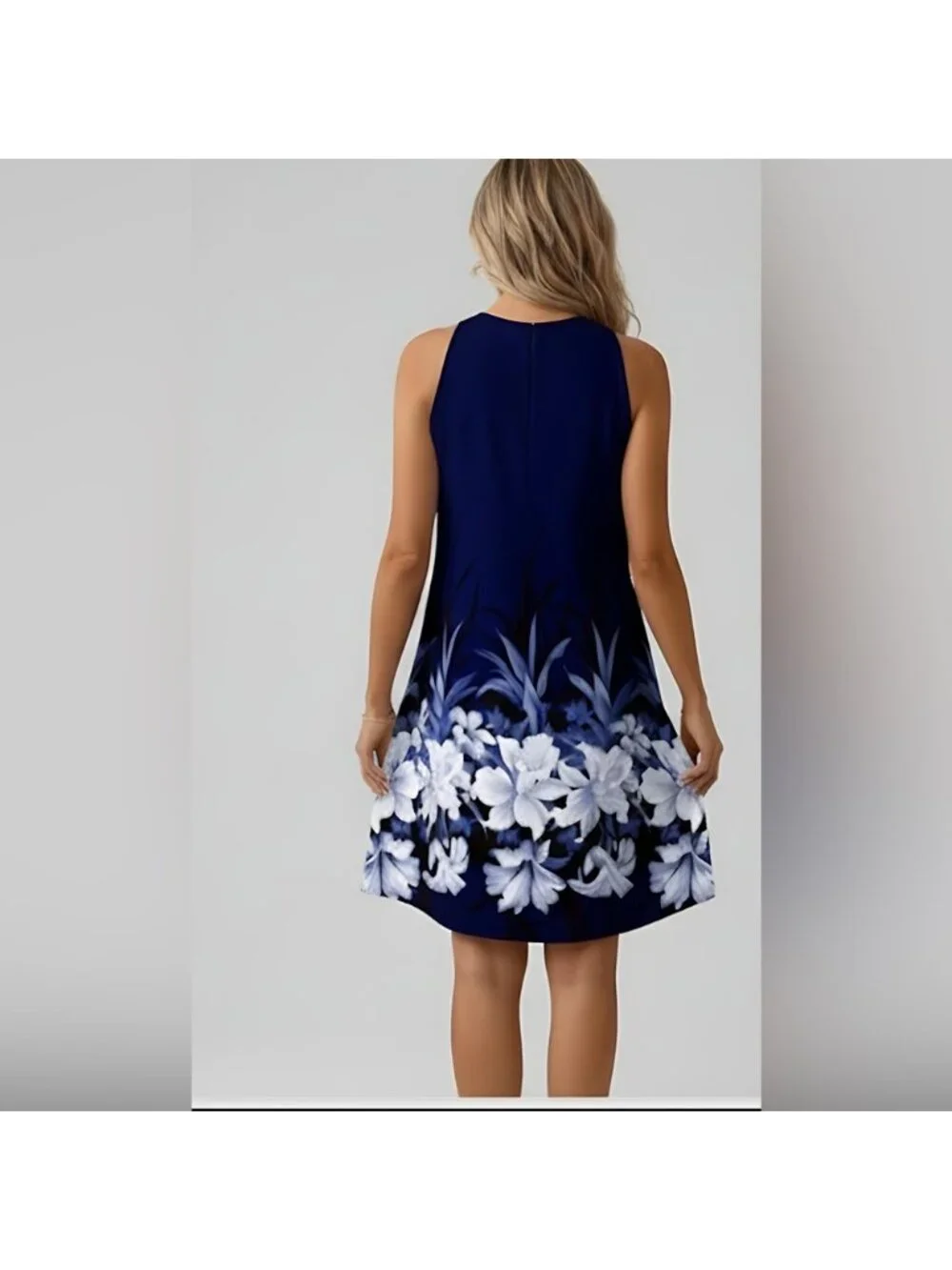 Boho Floral Print A-Line Halterneck Dress Blue - Picture 4 of 9
